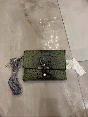 le miel olive green vegan leather convertible crossbody clutch bag